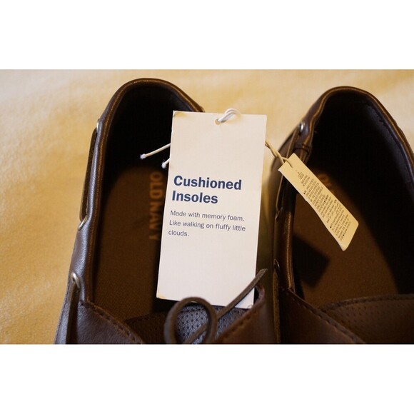 OLD NAVY MEN'S BOAT DRESS SHOES DARK BROWN LACE UP FAUX LEATHER SIZE 11 MEMORY F - Picture 2 of 8